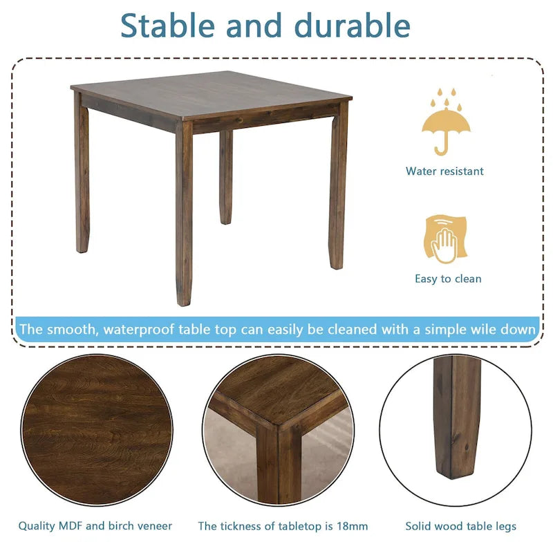 Ensemble de salle à manger moderne 5 pièces, table à manger carrée en bois avec 4 chaises rembourrées pour cuisine, salle à manger