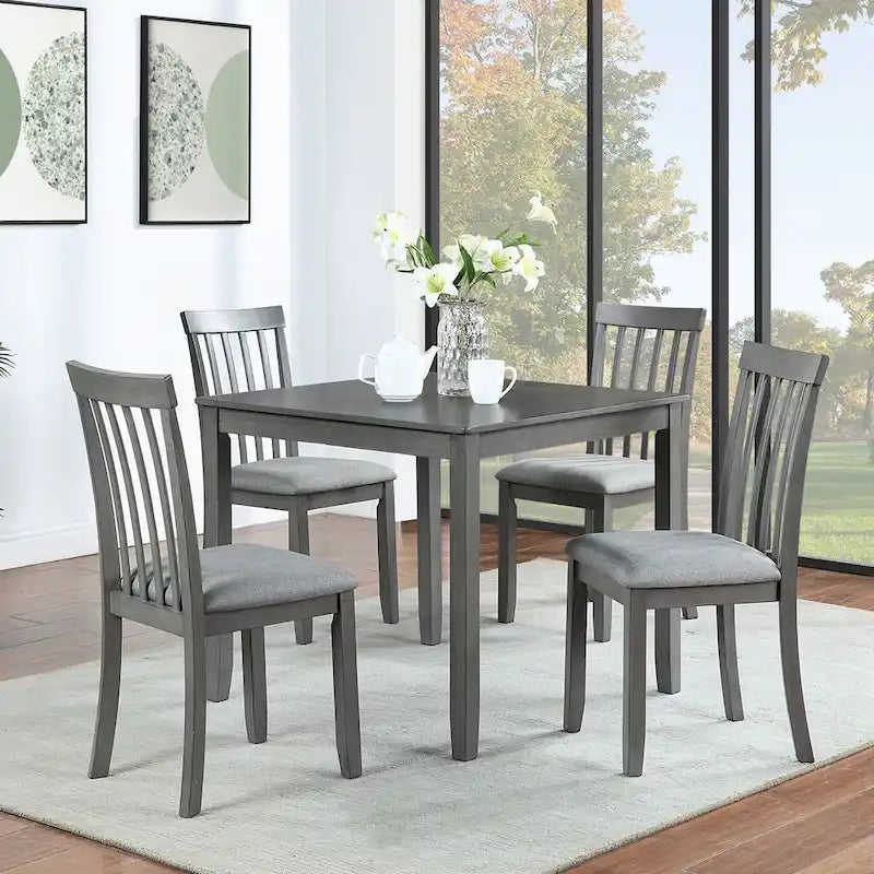 Ensemble de salle à manger moderne 5 pièces, table à manger carrée en bois avec 4 chaises rembourrées pour cuisine, salle à manger
