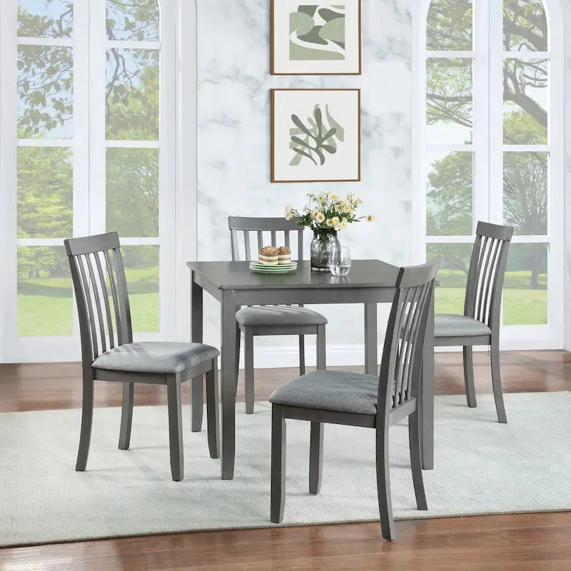 Ensemble de salle à manger moderne 5 pièces, table à manger carrée en bois avec 4 chaises rembourrées pour cuisine, salle à manger
