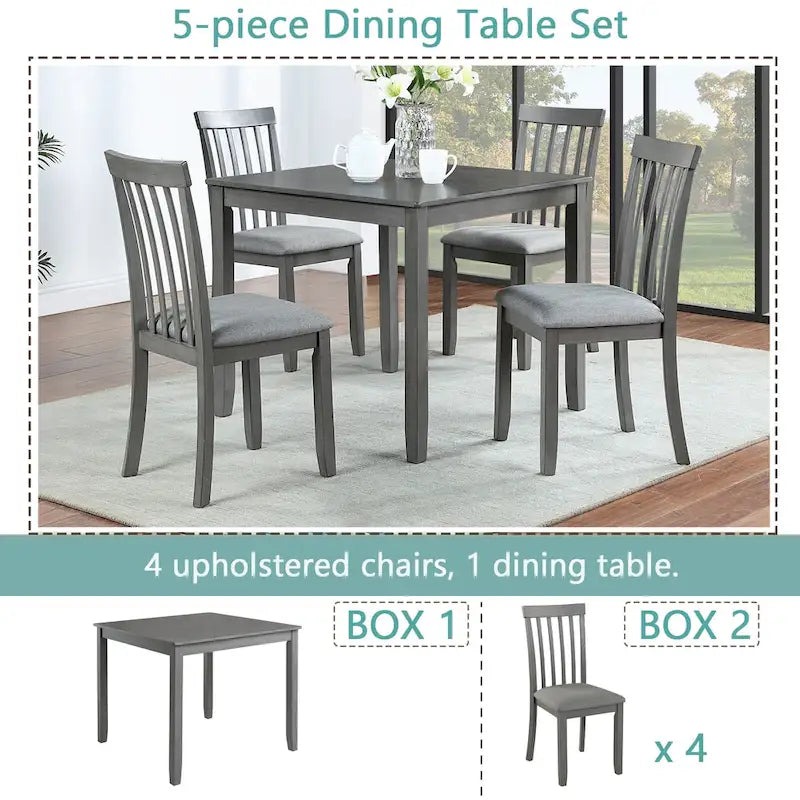 Ensemble de salle à manger moderne 5 pièces, table à manger carrée en bois avec 4 chaises rembourrées pour cuisine, salle à manger
