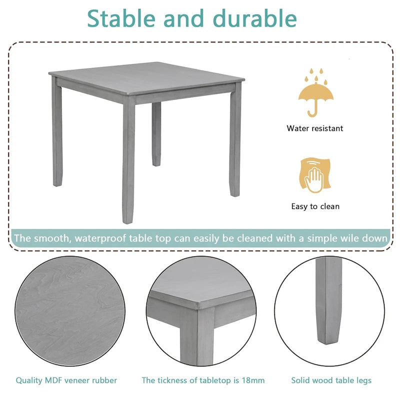 Ensemble de salle à manger moderne 5 pièces, table à manger carrée en bois avec 4 chaises rembourrées pour cuisine, salle à manger