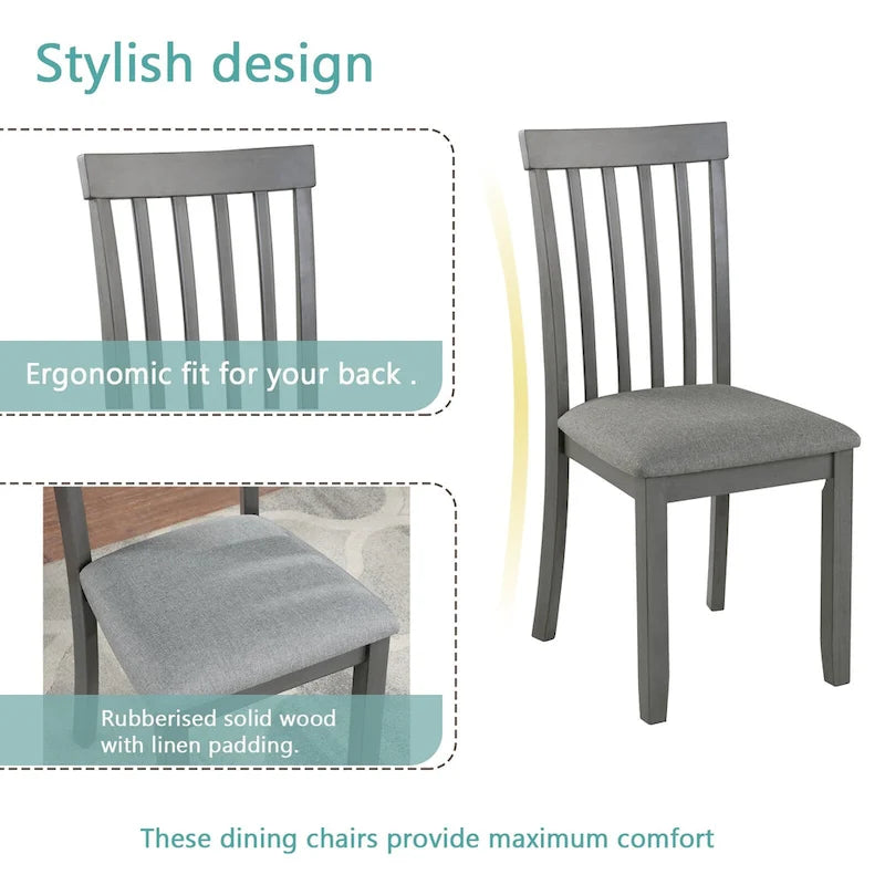 Ensemble de salle à manger moderne 5 pièces, table à manger carrée en bois avec 4 chaises rembourrées pour cuisine, salle à manger