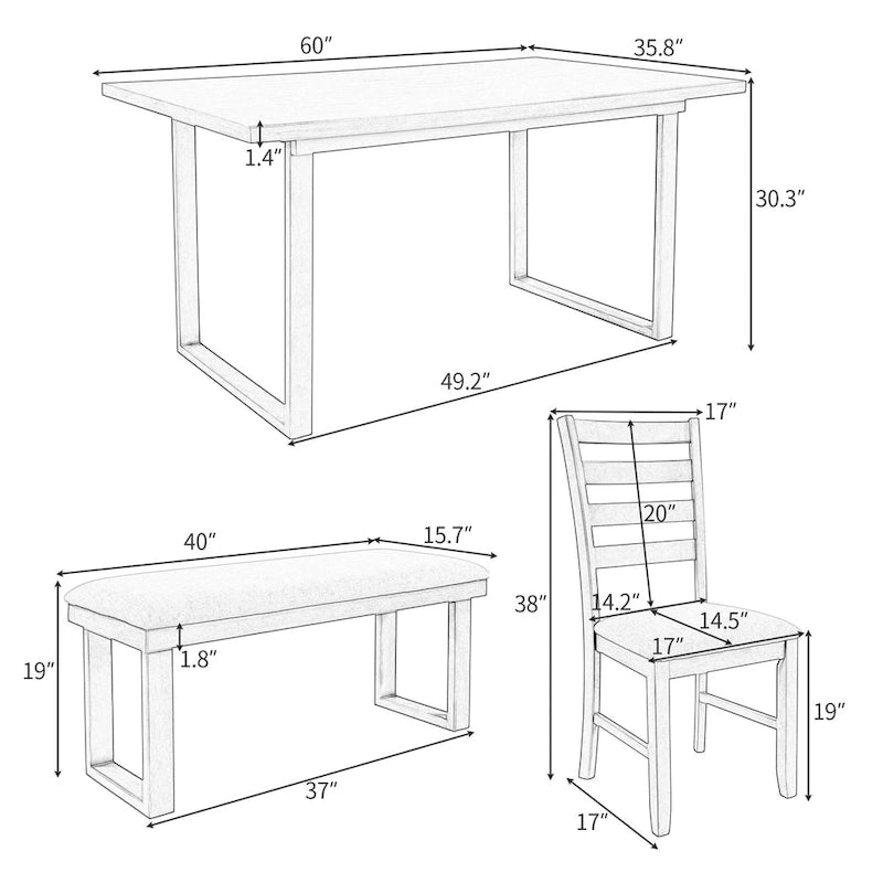 Ensemble de salle à manger 5 pièces de style ferme Table rectangulaire Chaise