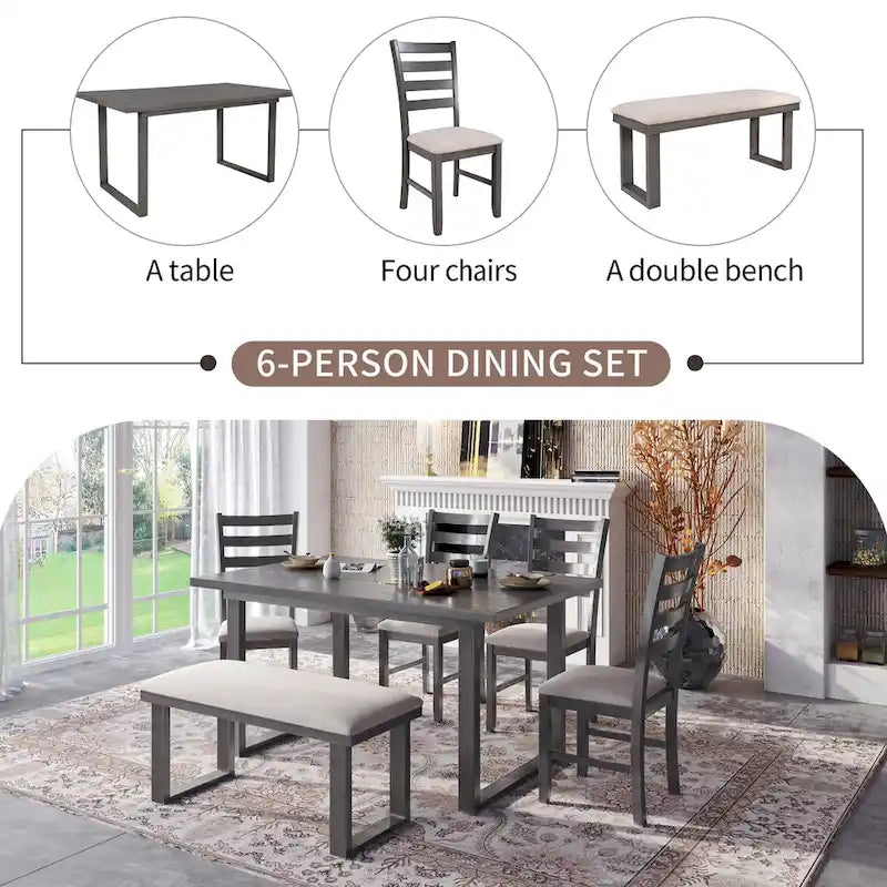 Ensemble de salle à manger 5 pièces de style ferme Table rectangulaire Chaise