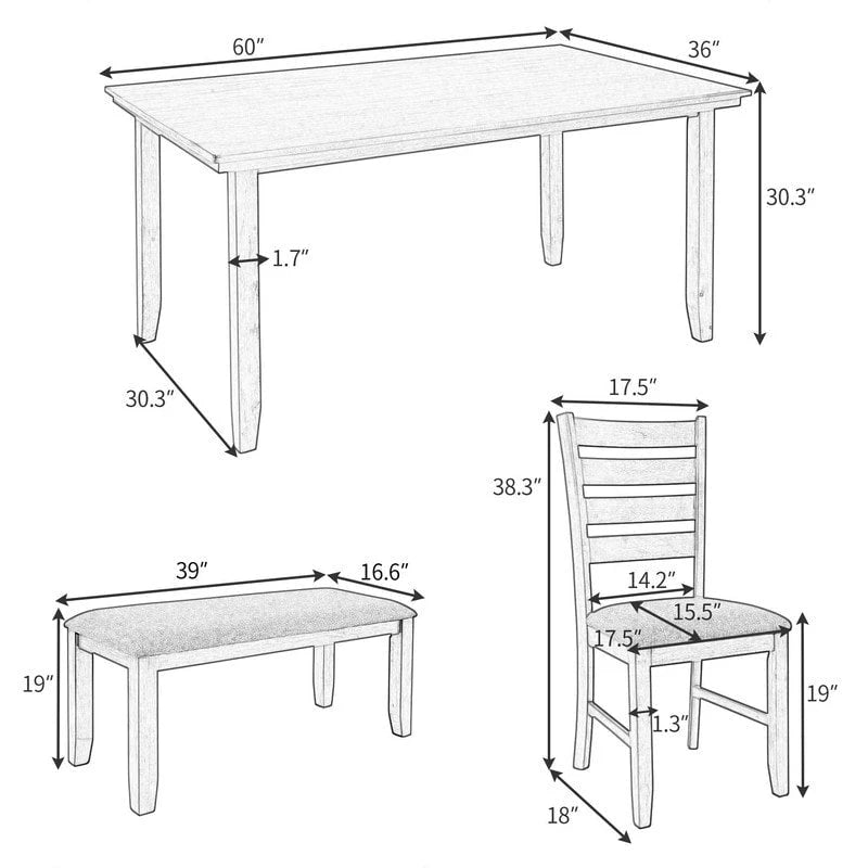Ensemble de salle à manger 5 pièces de style ferme Table rectangulaire Chaise