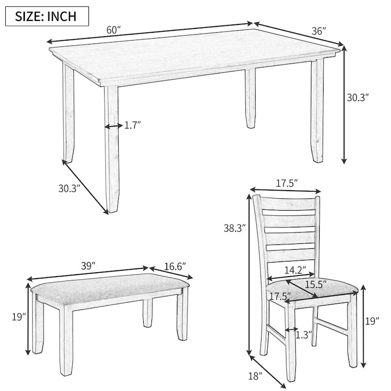 Ensemble de salle à manger 5 pièces de style ferme Table rectangulaire Chaise