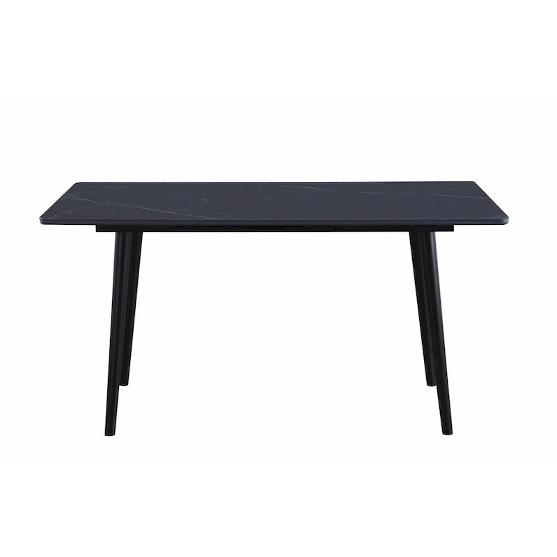 Table de salle à manger Aikya 60 pouces, pierre frittée noire, pieds fuselés en métal