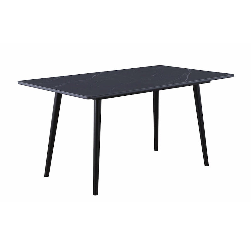 Table de salle à manger Aikya 60 pouces, pierre frittée noire, pieds fuselés en métal