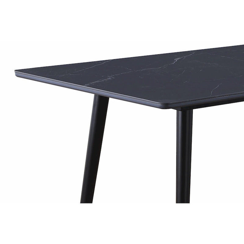 Table de salle à manger Aikya 60 pouces, pierre frittée noire, pieds fuselés en métal