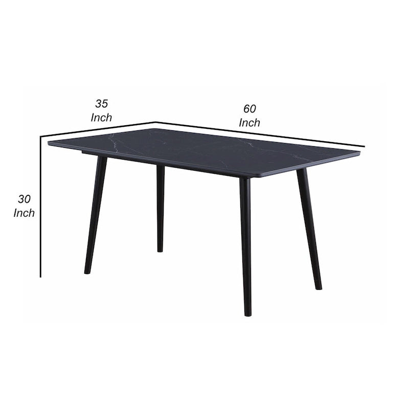 Table de salle à manger Aikya 60 pouces, pierre frittée noire, pieds fuselés en métal