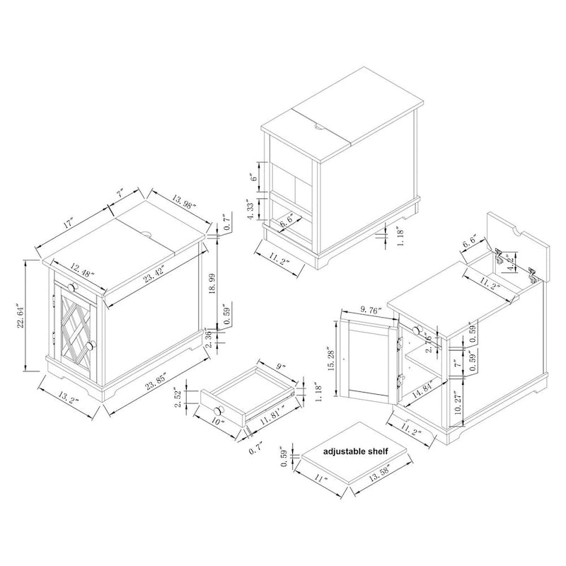Table de chevet avec ports USB et rangement intégrés - Hauteur 58,4 cm