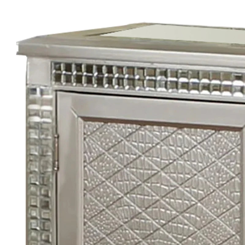 Lin – Buffet console de 54 po avec dessus en verre, accents miroir, champagne