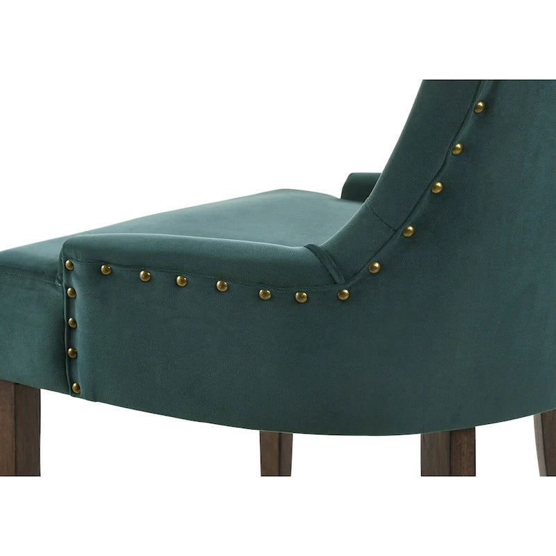 Chaise d'appoint, Velours vert et finition Espresso