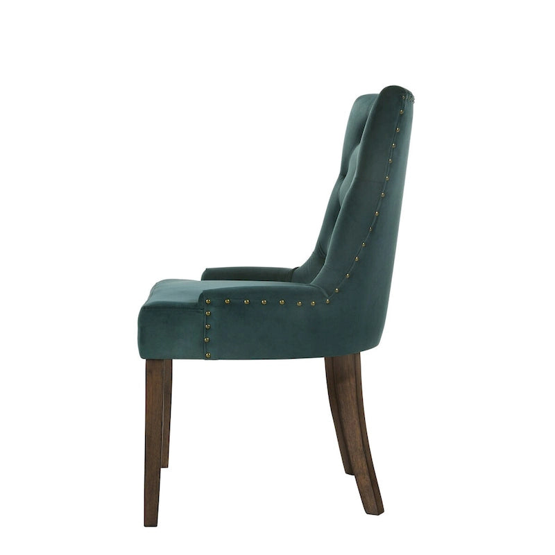 Chaise d'appoint, Velours vert et finition Espresso