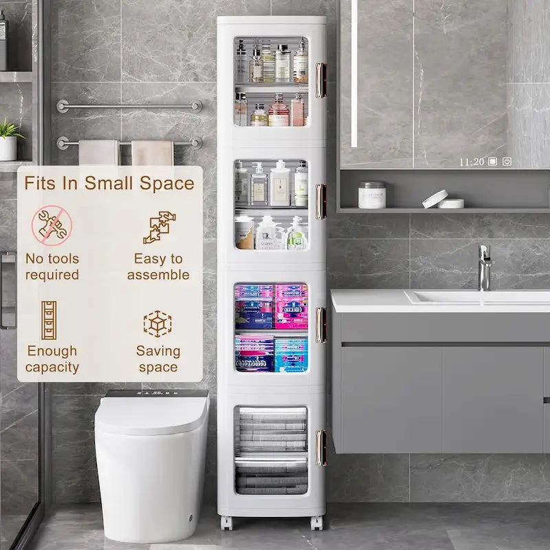 Javlergo 65 Poubelle de rangement étroite et haute, meuble de rangement de cuisine pliable à 4 niveaux, organisateur de garde-manger autoportant