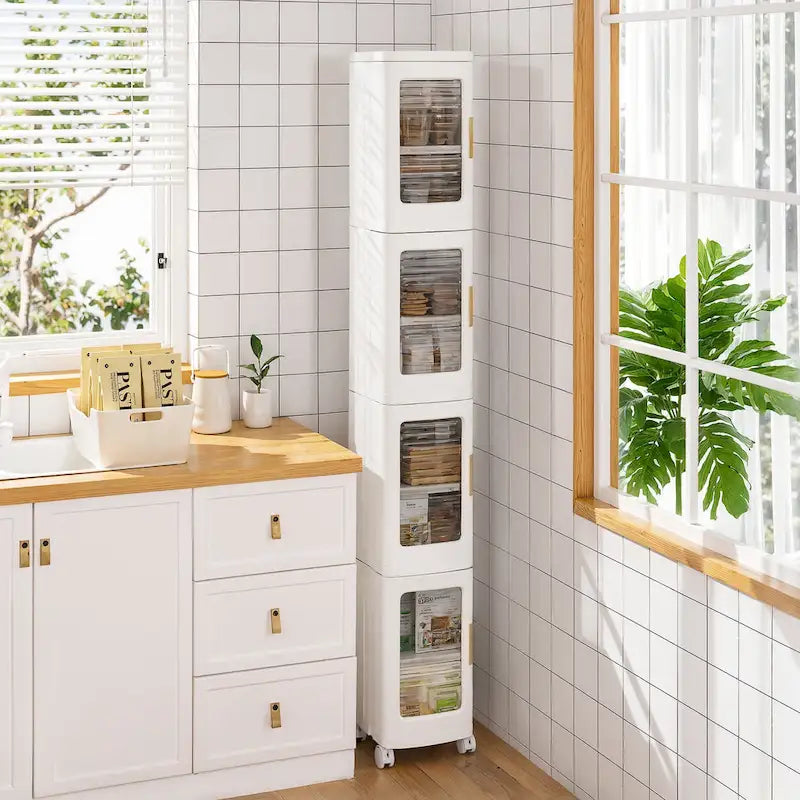 Javlergo 65 Poubelle de rangement étroite et haute, meuble de rangement de cuisine pliable à 4 niveaux, organisateur de garde-manger autoportant