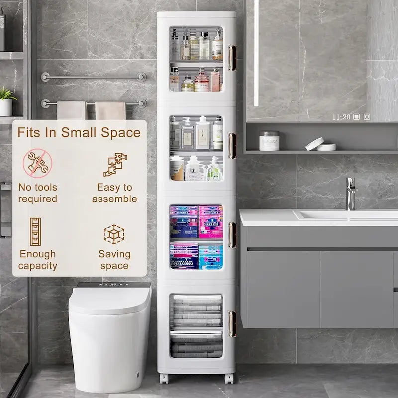 Javlergo 65 Poubelle de rangement étroite et haute, meuble de rangement de cuisine pliable à 4 niveaux, organisateur de garde-manger autoportant