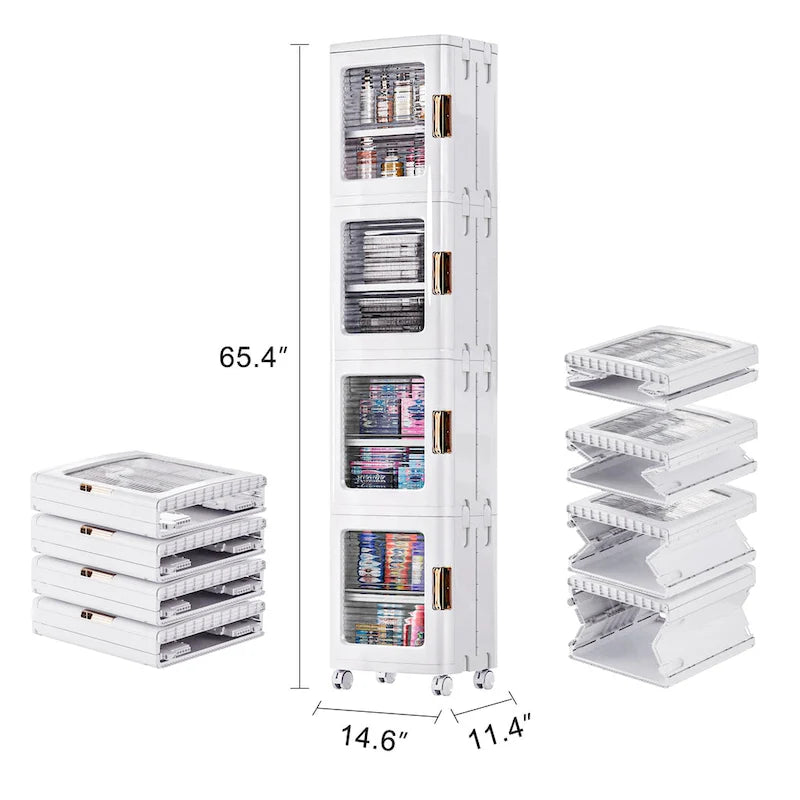 Javlergo 65 Poubelle de rangement étroite et haute, meuble de rangement de cuisine pliable à 4 niveaux, organisateur de garde-manger autoportant