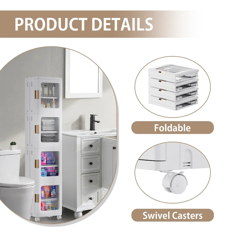Javlergo 65 Poubelle de rangement étroite et haute, meuble de rangement de cuisine pliable à 4 niveaux, organisateur de garde-manger autoportant