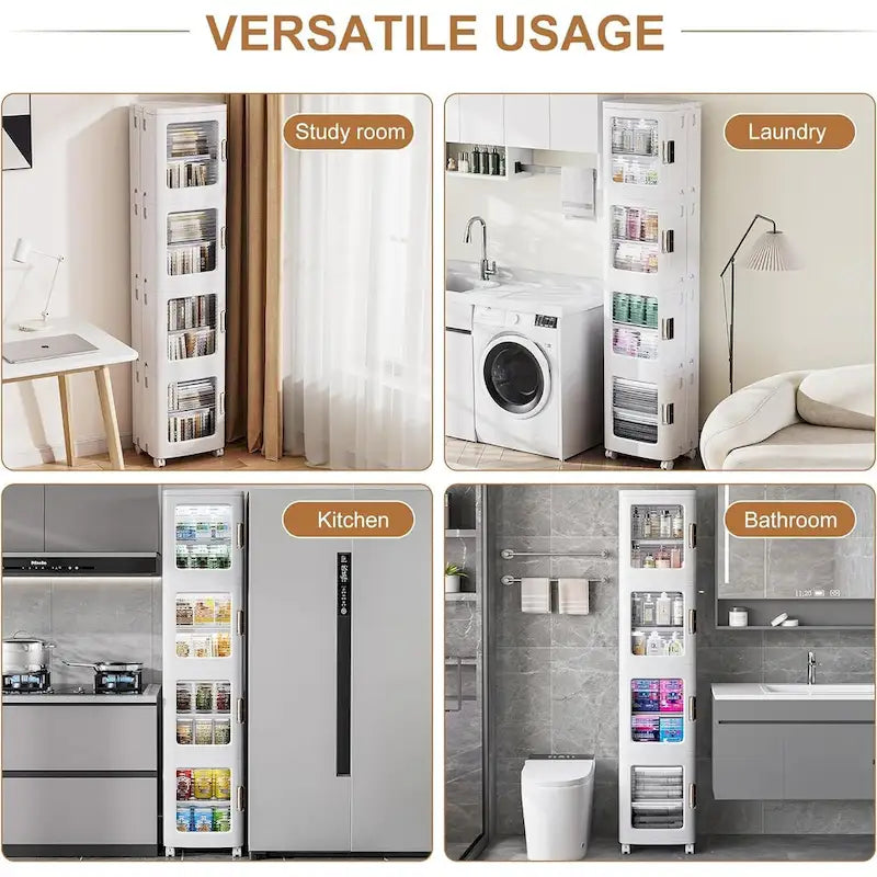 Javlergo 65 Poubelle de rangement étroite et haute, meuble de rangement de cuisine pliable à 4 niveaux, organisateur de garde-manger autoportant
