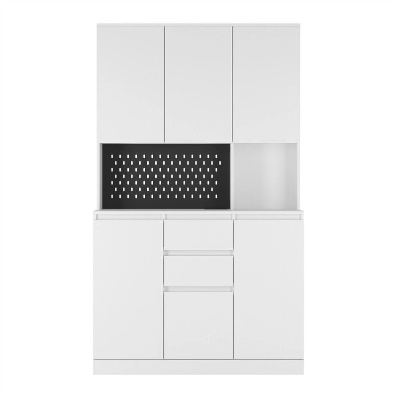 Meuble de Rangement de Cuisine avec Support Micro-ondes et 2 Tiroirs, Buffet Autonome avec Station de Recharge