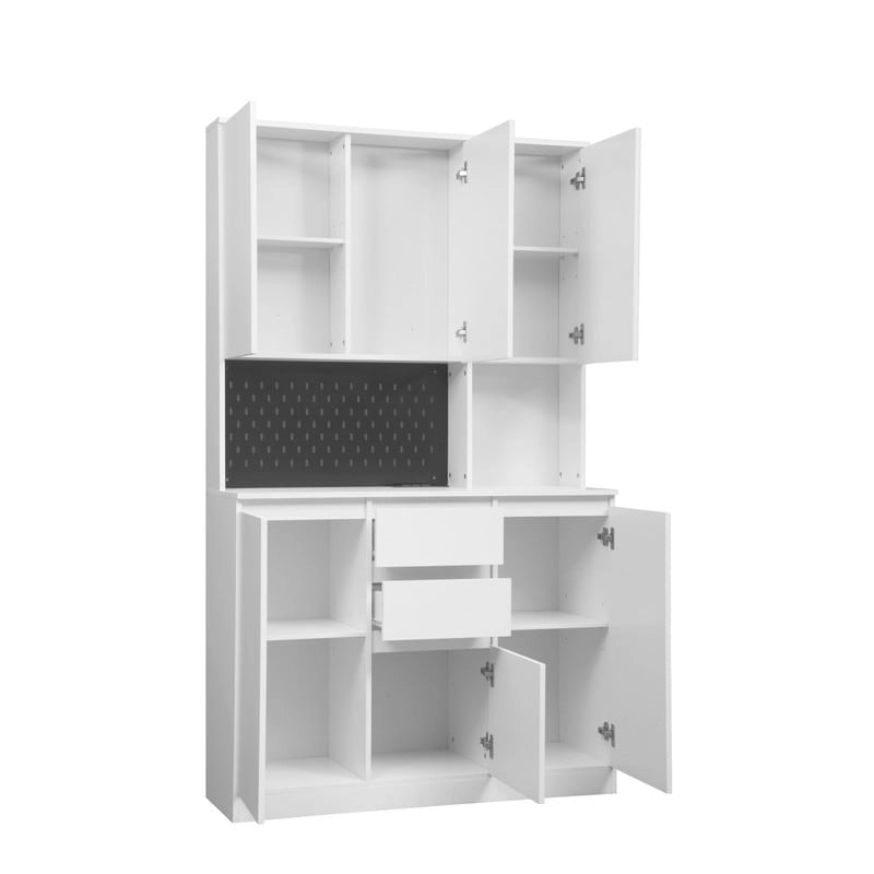 Meuble de Rangement de Cuisine avec Support Micro-ondes et 2 Tiroirs, Buffet Autonome avec Station de Recharge