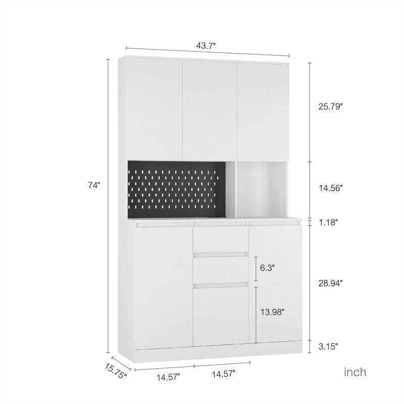 Meuble de Rangement de Cuisine avec Support Micro-ondes et 2 Tiroirs, Buffet Autonome avec Station de Recharge