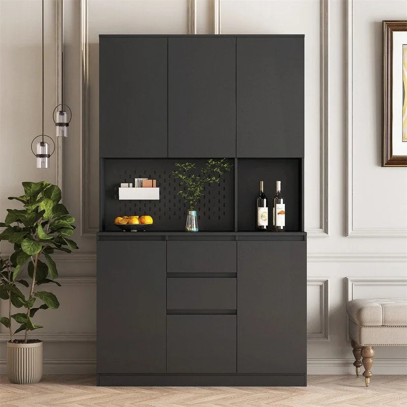 Meuble de Rangement de Cuisine avec Support Micro-ondes et 2 Tiroirs, Buffet Autonome avec Station de Recharge