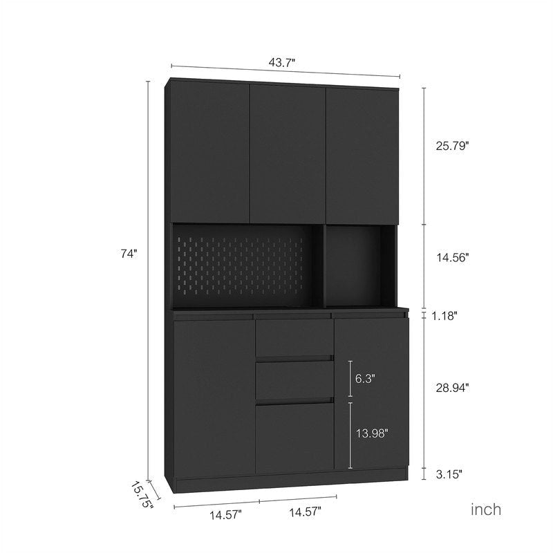 Meuble de Rangement de Cuisine avec Support Micro-ondes et 2 Tiroirs, Buffet Autonome avec Station de Recharge