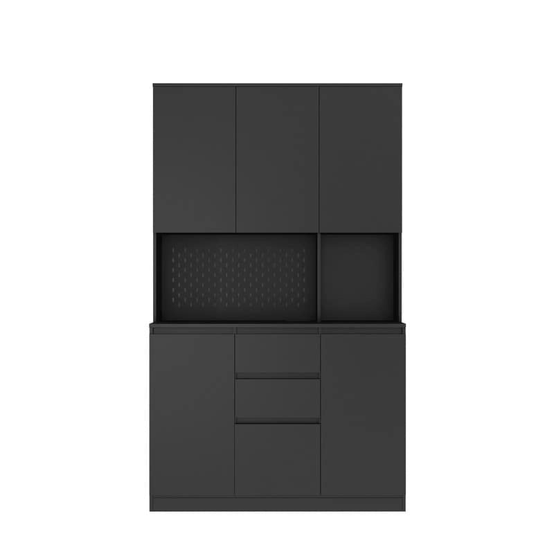 Meuble de Rangement de Cuisine avec Support Micro-ondes et 2 Tiroirs, Buffet Autonome avec Station de Recharge