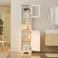 Meuble de rangement de salle de bain haut et étroit sur pied avec étagères réglables, porte et étagères ouvertes