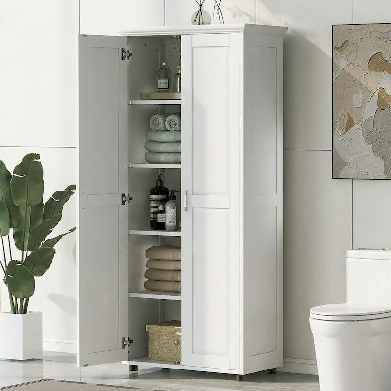 Meuble de rangement de salle de bain à deux portes, étagère réglable, panneau MDF