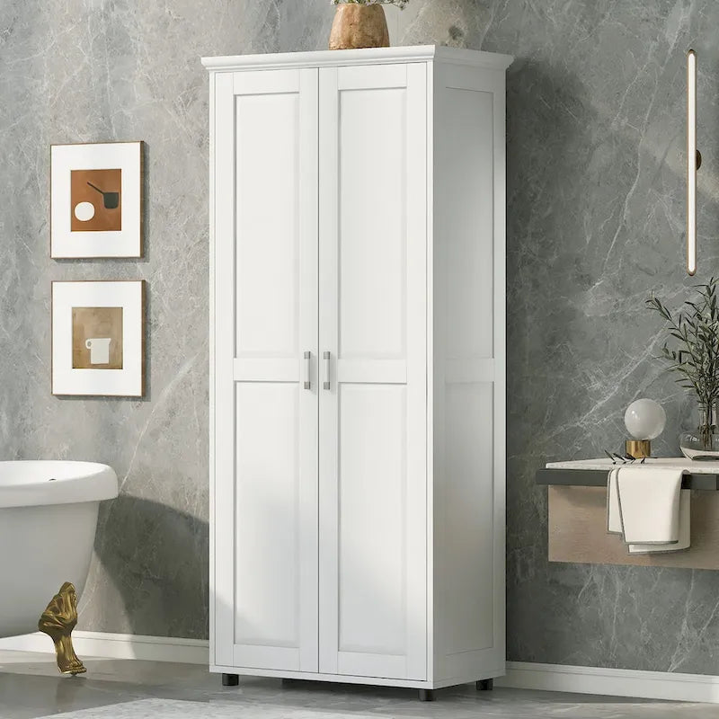Meuble de rangement de salle de bain à deux portes, étagère réglable, panneau MDF