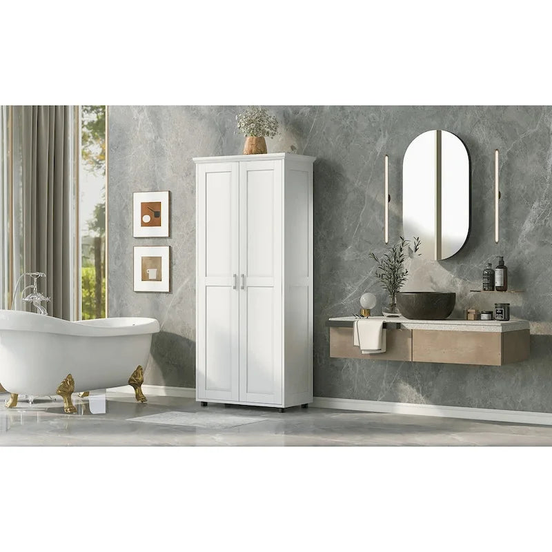 Meuble de rangement de salle de bain à deux portes, étagère réglable, panneau MDF