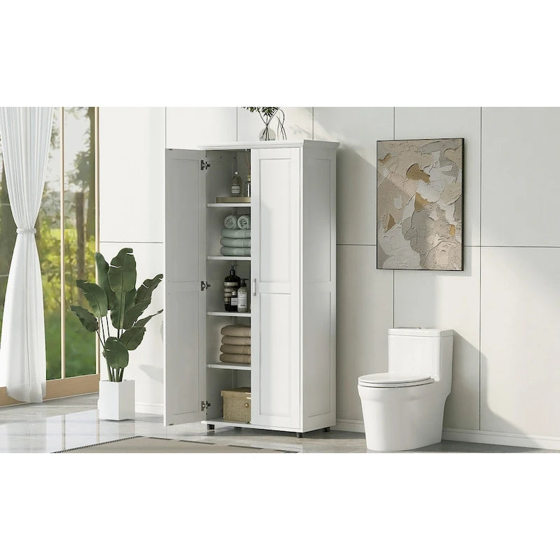 Meuble de rangement de salle de bain à deux portes, étagère réglable, panneau MDF
