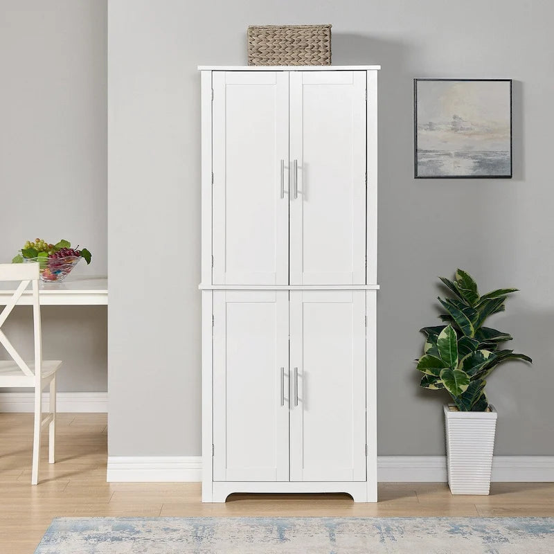 Armoire de rangement de salle de bain en MDF de 67 po de hauteur avec 4 portes et étagères réglables - 28 X 67