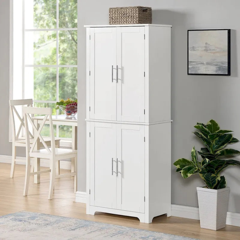 Armoire de rangement de salle de bain en MDF de 67 po de hauteur avec 4 portes et étagères réglables - 28 X 67