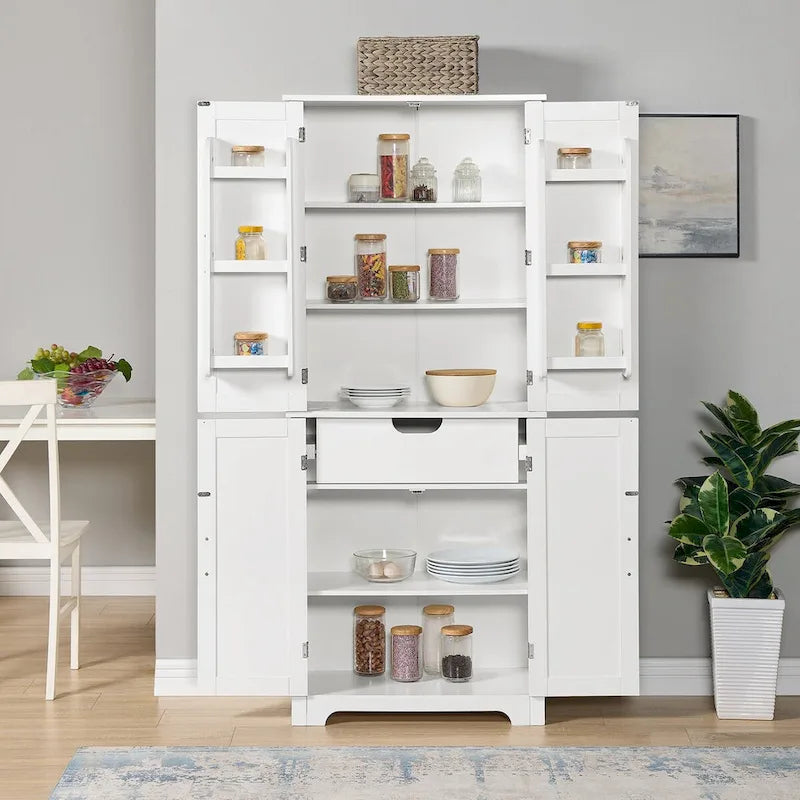 Armoire de rangement de salle de bain en MDF de 67 po de hauteur avec 4 portes et étagères réglables - 28 X 67
