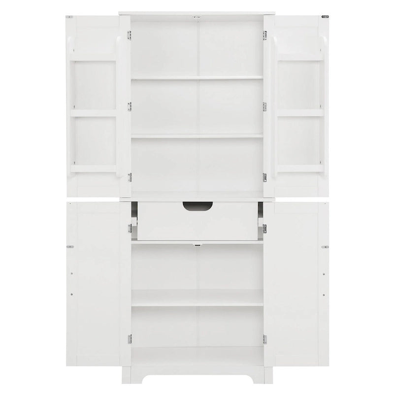 Armoire de rangement de salle de bain en MDF de 67 po de hauteur avec 4 portes et étagères réglables - 28 X 67