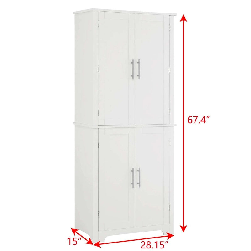 Armoire de rangement de salle de bain en MDF de 67 po de hauteur avec 4 portes et étagères réglables - 28 X 67
