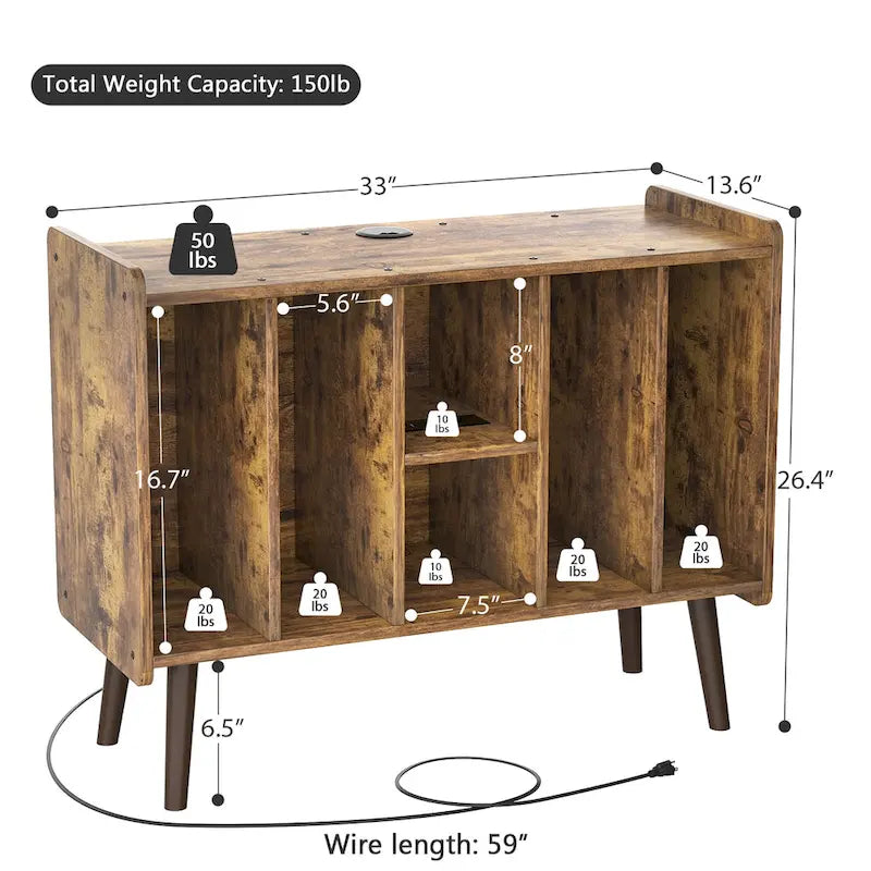 Meuble tourne-disque avec prise électrique et ports USB, table de rangement pour disques vinyles, étagère de présentation pour vinyles