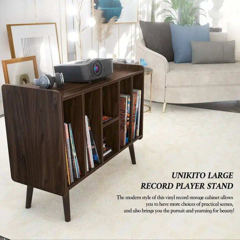 Meuble tourne-disque avec prise électrique et ports USB, table de rangement pour disques vinyles, étagère de présentation pour vinyles