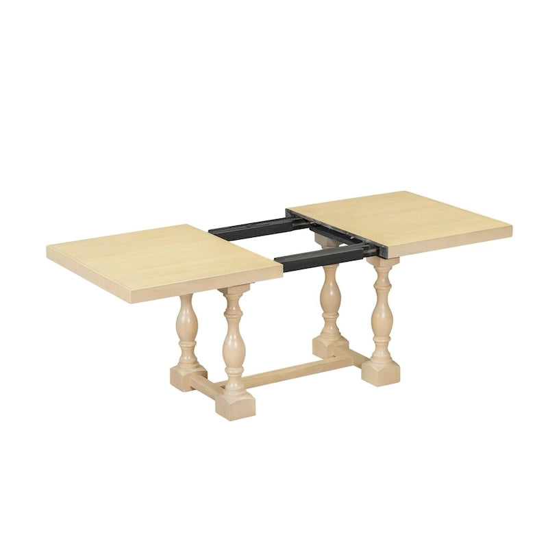 Ensemble de salle à manger 6 pièces avec table extensible 78" à tréteaux, chaises et banc