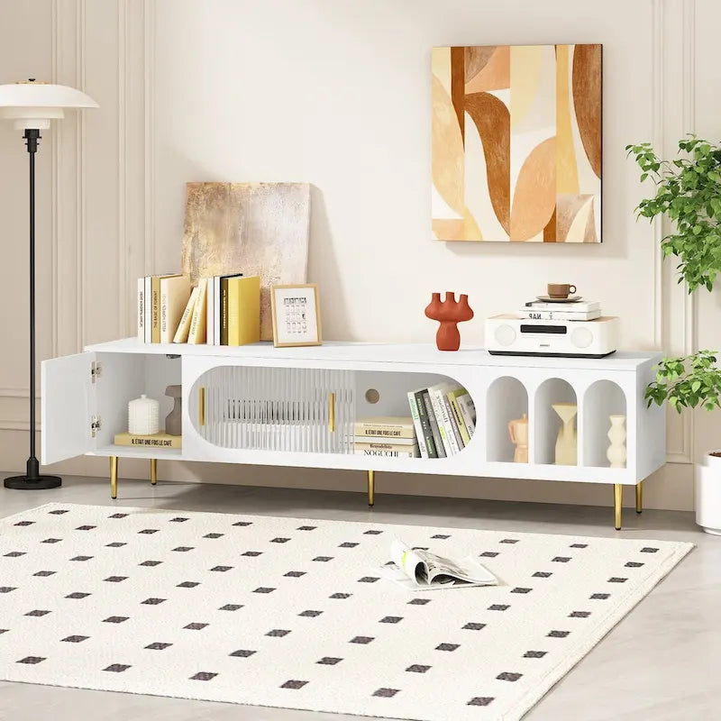 Meuble TV moderne pour téléviseurs jusqu'à 70 pouces, meuble console TV avec 3 étagères et 2 placards