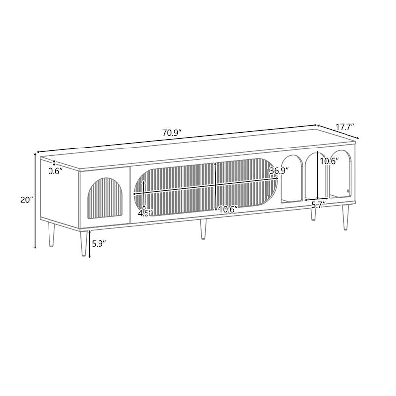 Meuble TV moderne pour téléviseurs jusqu'à 70 pouces, meuble console TV avec 3 étagères et 2 placards