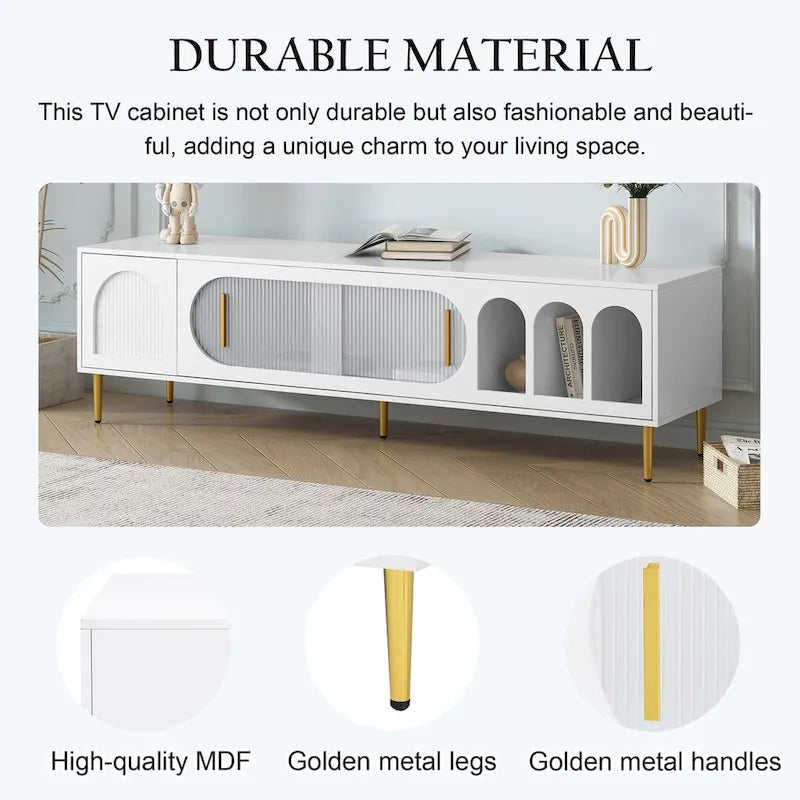 Meuble TV moderne pour téléviseurs jusqu'à 70 pouces, meuble console TV avec 3 étagères et 2 placards