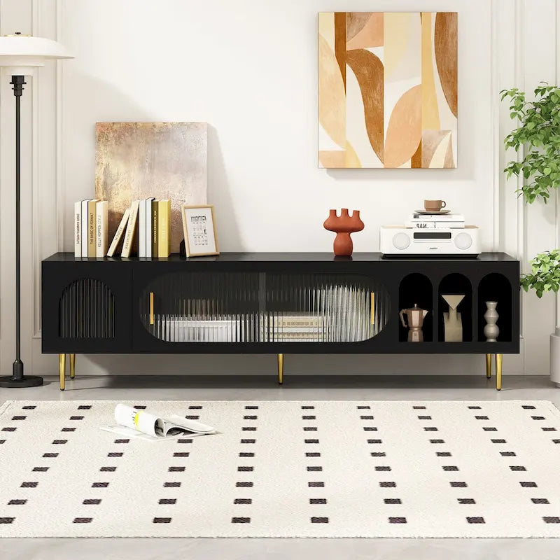 Meuble TV moderne pour téléviseurs jusqu'à 70 pouces, meuble console TV avec 3 étagères et 2 placards