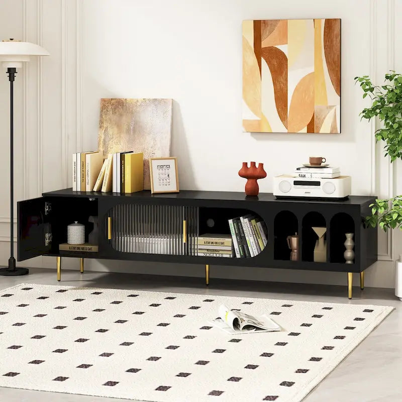 Meuble TV moderne pour téléviseurs jusqu'à 70 pouces, meuble console TV avec 3 étagères et 2 placards