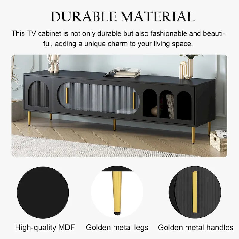 Meuble TV moderne pour téléviseurs jusqu'à 70 pouces, meuble console TV avec 3 étagères et 2 placards