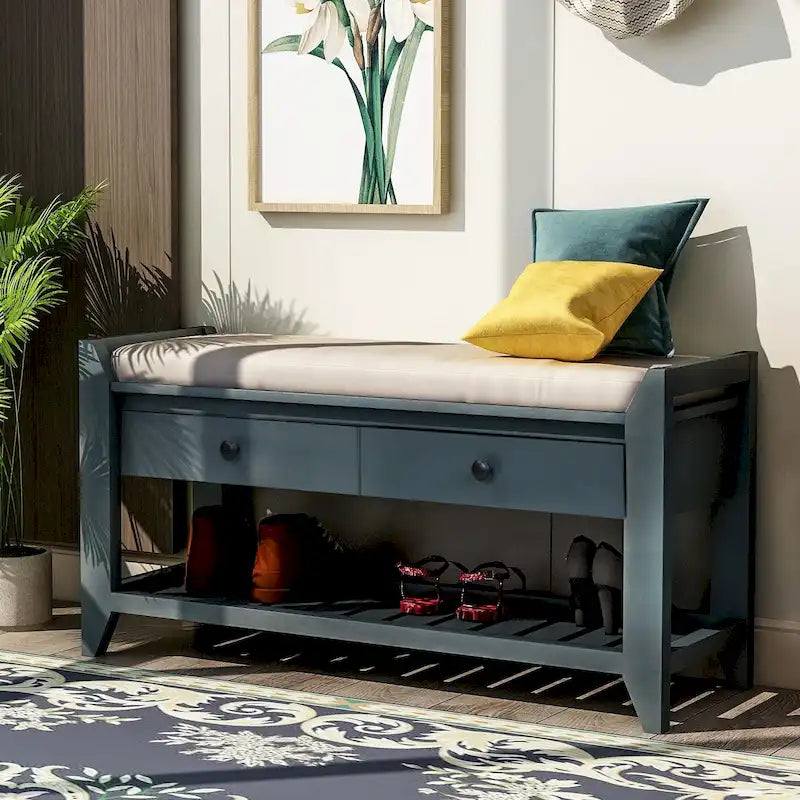 Meuble à chaussures avec assise capitonnée et tiroirs, banc de rangement multifonction pour entrée